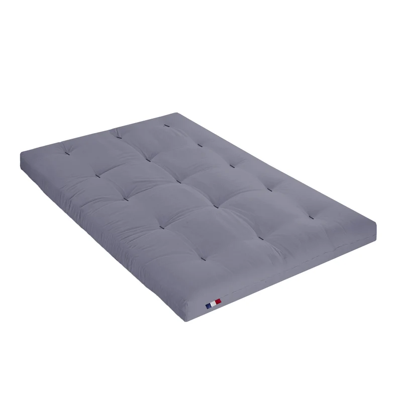 Matelas futon coton et fibres recyclés - Gris Clair - 140 x 190 cm
