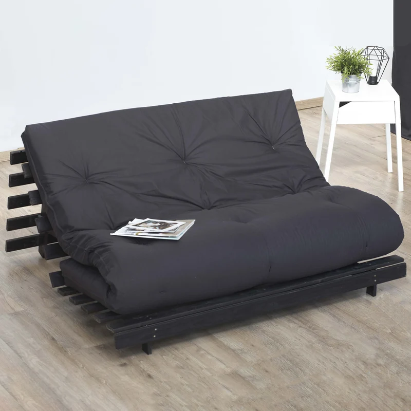 Matelas futon coton et fibres recyclés - Gris Anthracite - 140 x 190 cm