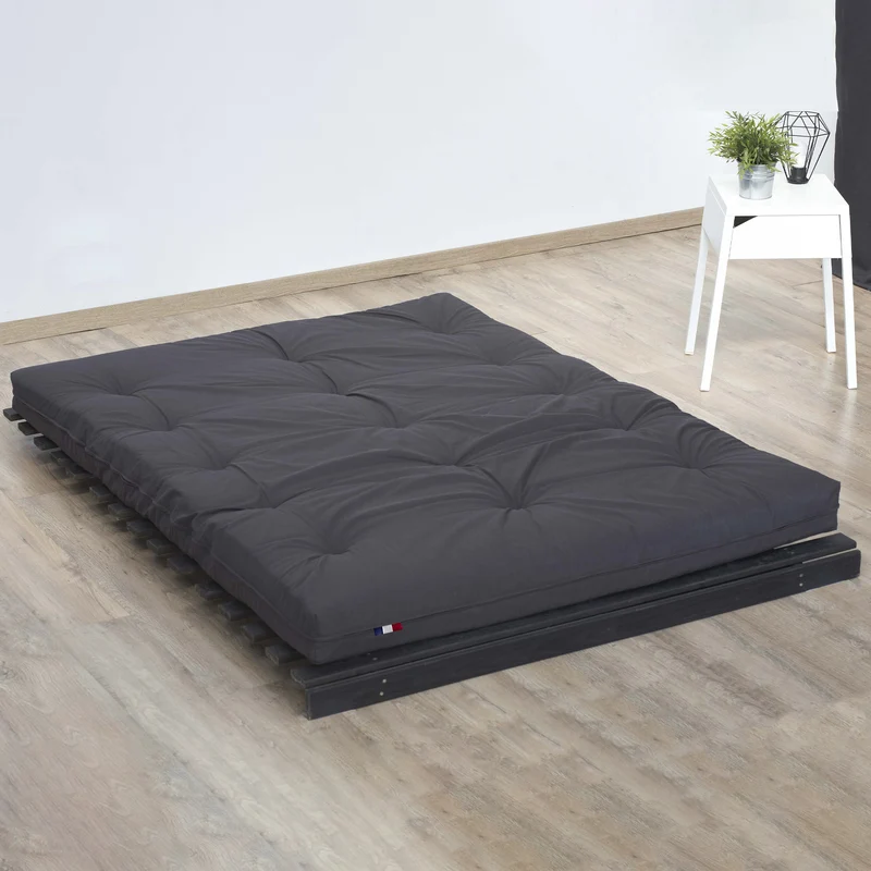 Matelas futon coton et fibres recyclés - Gris Anthracite - 140 x 190 cm
