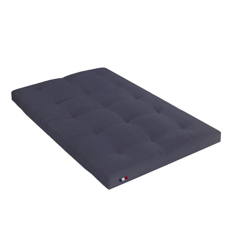 Matelas futon coton et fibres recyclés - Gris Anthracite - 140 x 190 cm