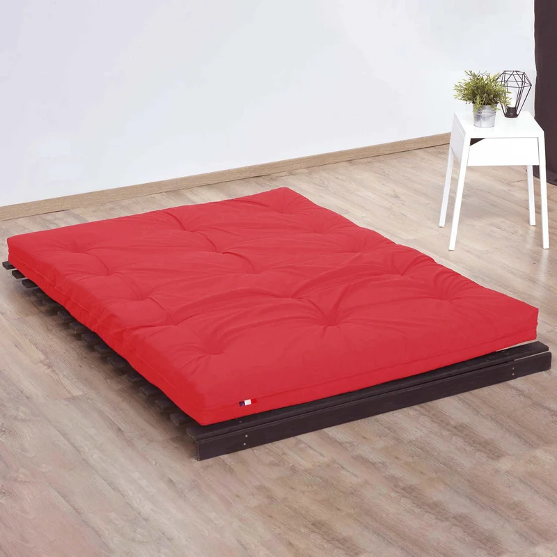 Matelas futon coton et fibres recyclés - Rouge - 140 x 190 cm