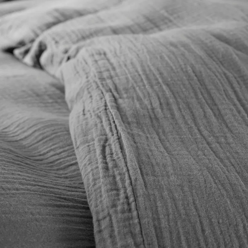 Pack 3 pièces Housse de couette - 260x240cm + 2 taies d'oreiller 65X65cm gaze de coton Ardoise