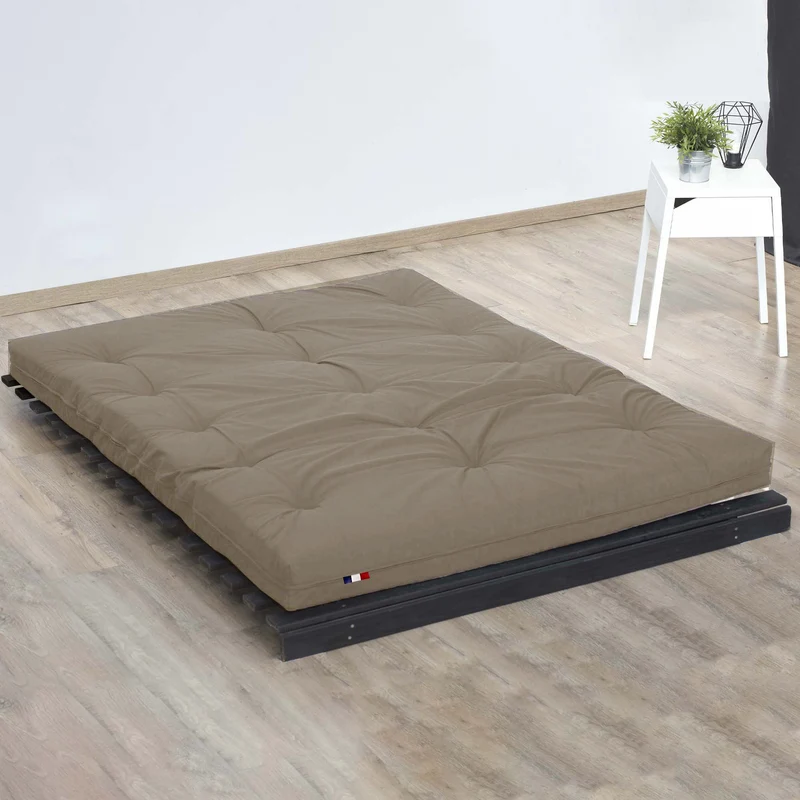 Matelas futon coton et fibres recyclés - Taupe - 140 x 190 cm