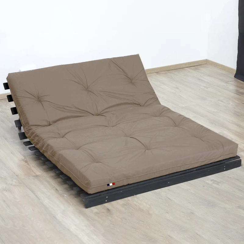 Matelas futon coton et fibres recyclés - Taupe - 140 x 190 cm