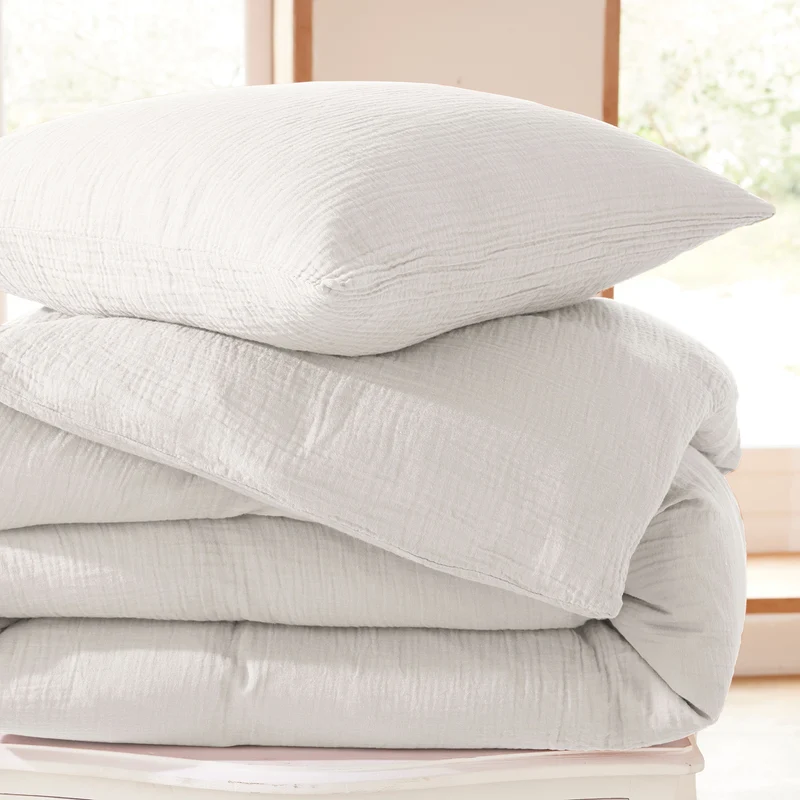 Pack 3 pièces Housse de couette - 240x220cm + 2 taies d'oreiller 65X65cm gaze de coton Neige