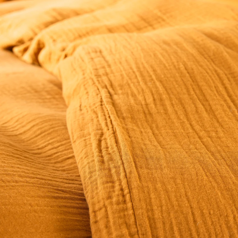 Pack 2 pièces Housse de couette 140x200cm + 1 taie d'oreiller 65X65cm gaze de coton Curry