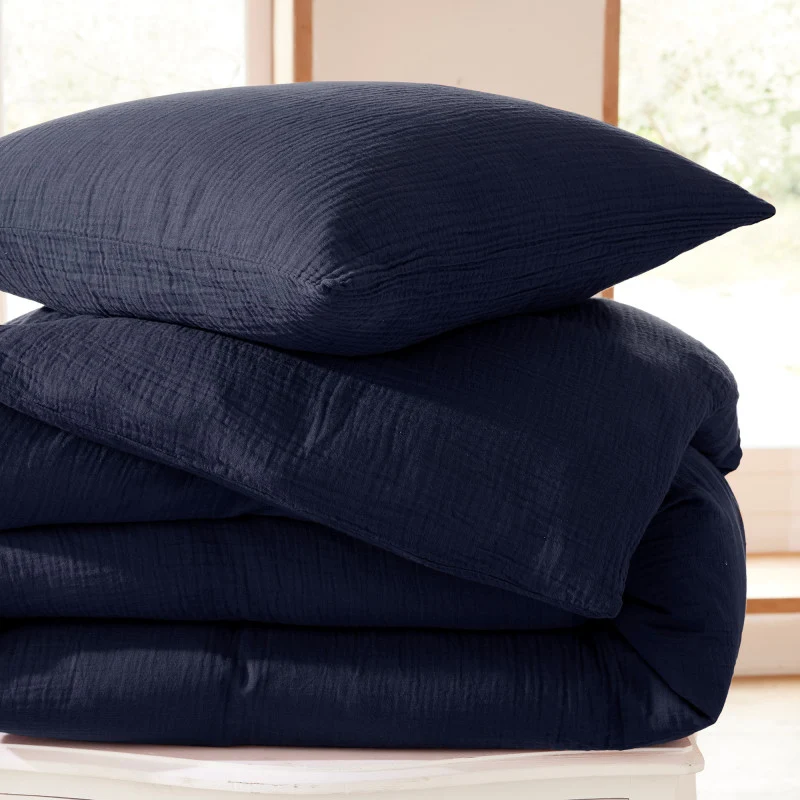 Pack 3 pièces Parure de Draps - Dh 90 Gaze de Coton Bleu nuit