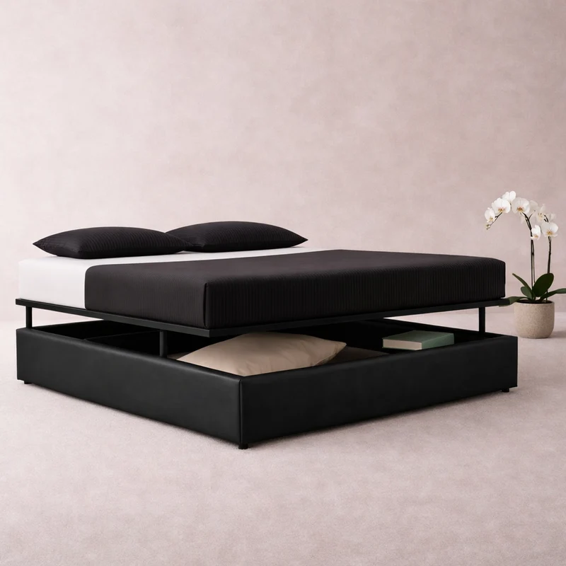SmartLift - Lit grand coffre à ouverture horizontale et frontale Simili cuir