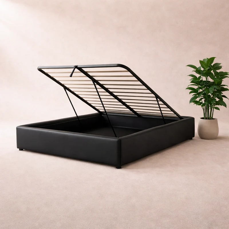 Cosy - Lit coffre innovant et cadre de lit en simili cuir Noir