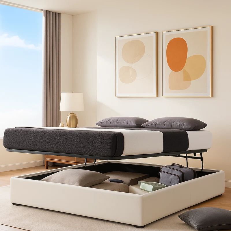 SmartLift - Lit grand coffre à ouverture horizontale et frontale Simili cuir