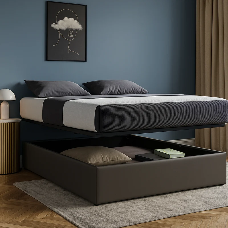 SmartLift - Lit grand coffre à ouverture horizontale et frontale Simili cuir