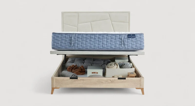 Pack lit coffre, matelas et tête de lit FIONA