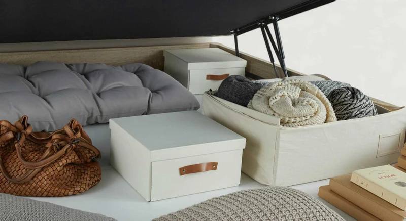 Pack lit coffre, matelas et tête de lit FIONA