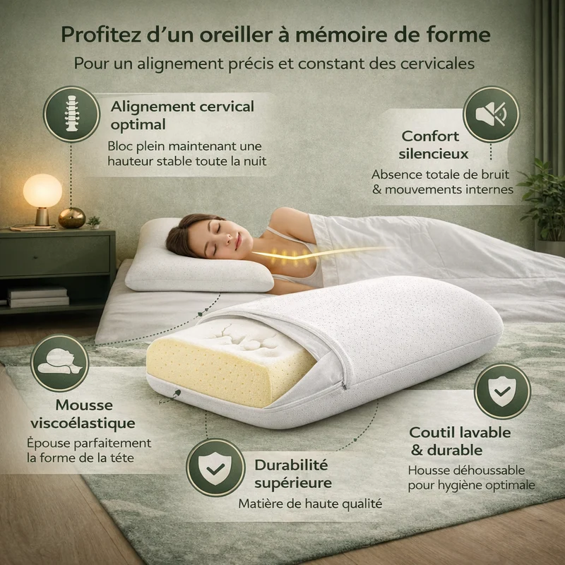 Miracle - Traversin mémoire de forme ergonomique et déhoussable