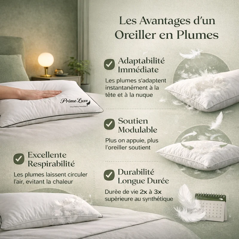 Hypnos - Traversin duvet et plumes de canard ergonomique tissu coton