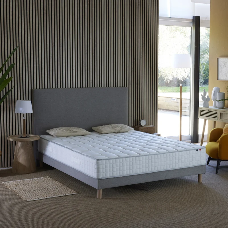 Ensemble literie : matelas 23 cm à ressorts COSMOS et sommier Gris chiné - qualité française