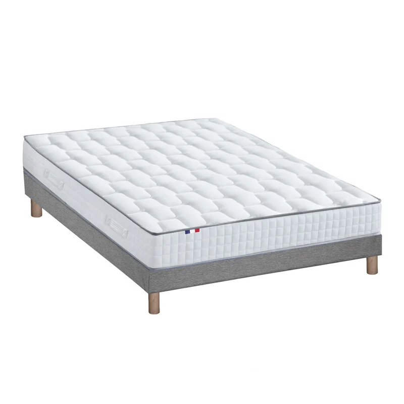 Ensemble literie : matelas 23 cm à ressorts COSMOS et sommier Gris chiné - qualité française