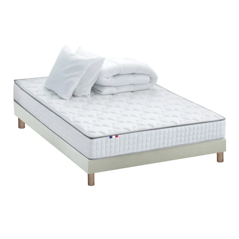 Pack literie complet ASTRE : matelas 20 cm, sommier Beige, couette et oreillers, made in France