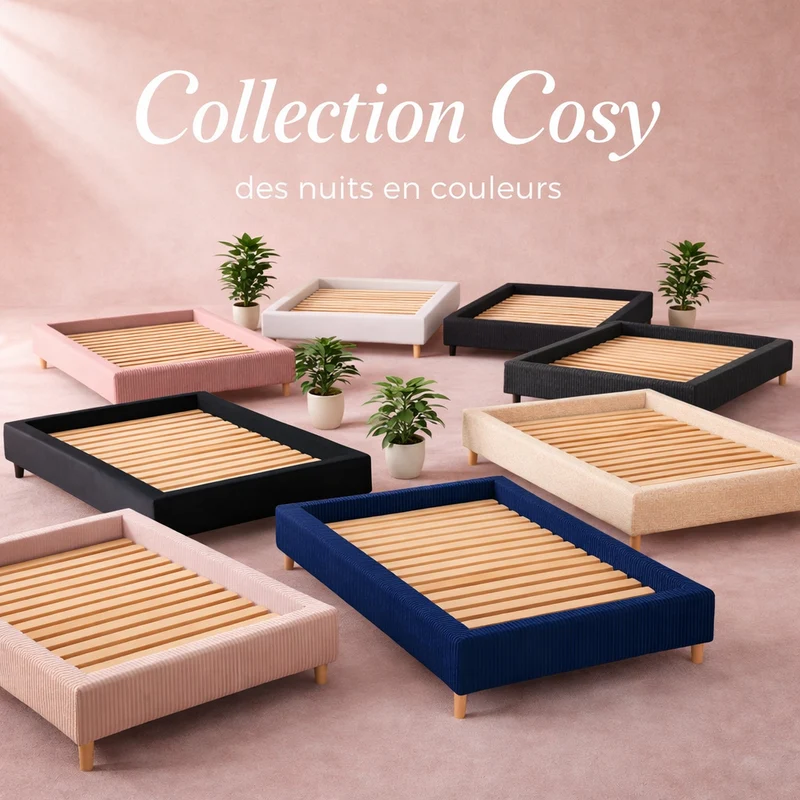 Cosy - Lit sans tête de lit cadre de lit en tissu bouclette Beige