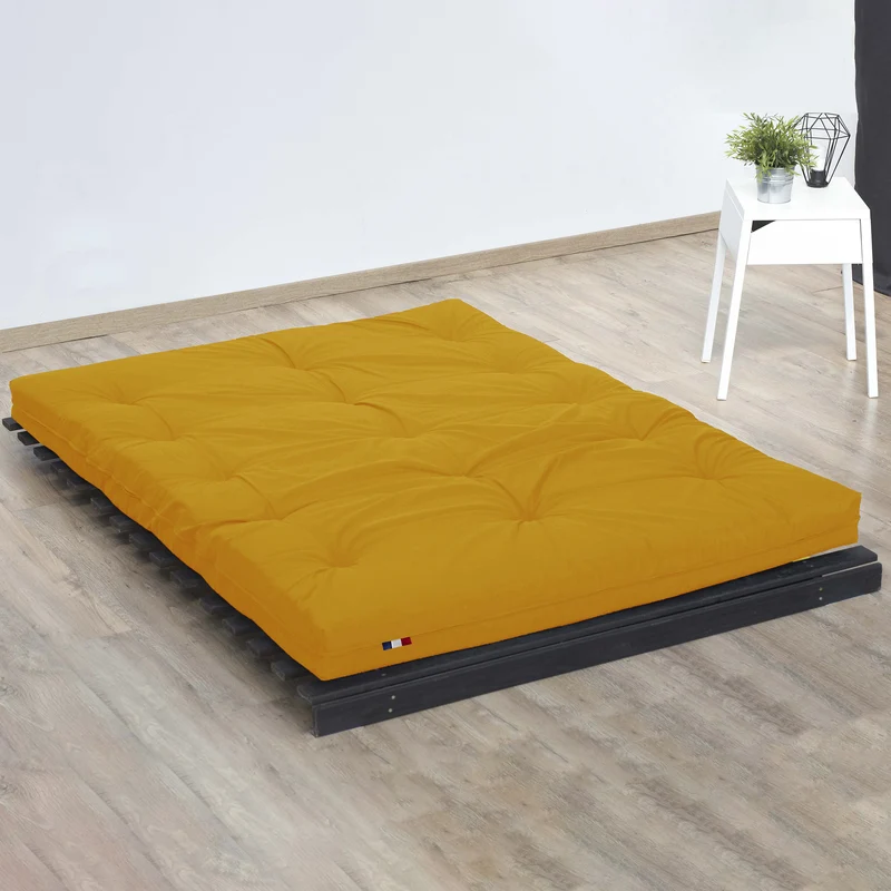 Matelas futon coton et fibres recyclés - Ocre - 140 x 190 cm