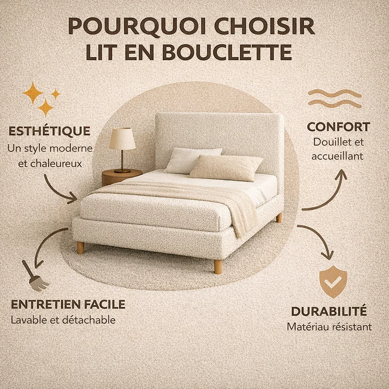 Cosy - Lit coffre électrique et cadre de lit en bouclette Beige