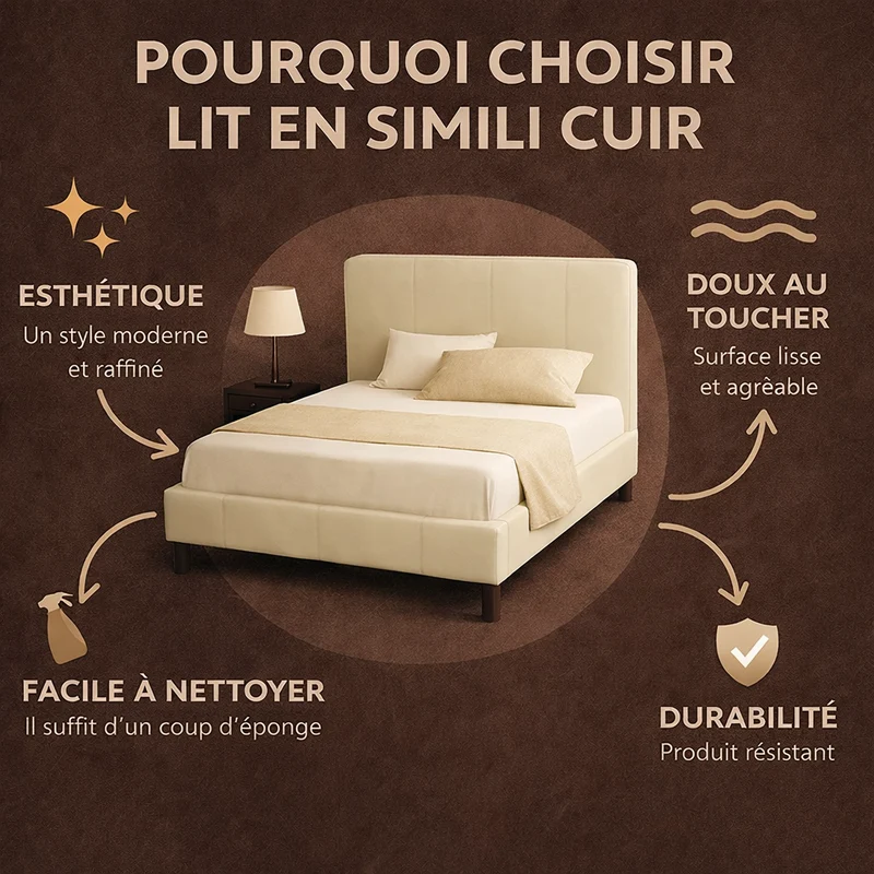 Cosy - Lit coffre innovant et cadre de lit en simili cuir Noir