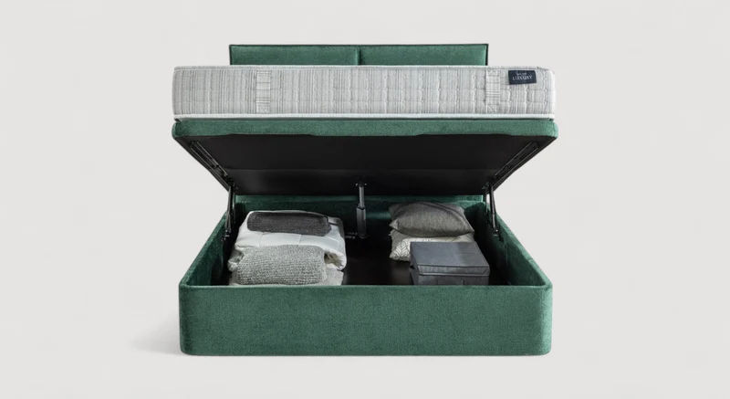 Pack lit coffre, matelas et tête de lit TROUVILLE