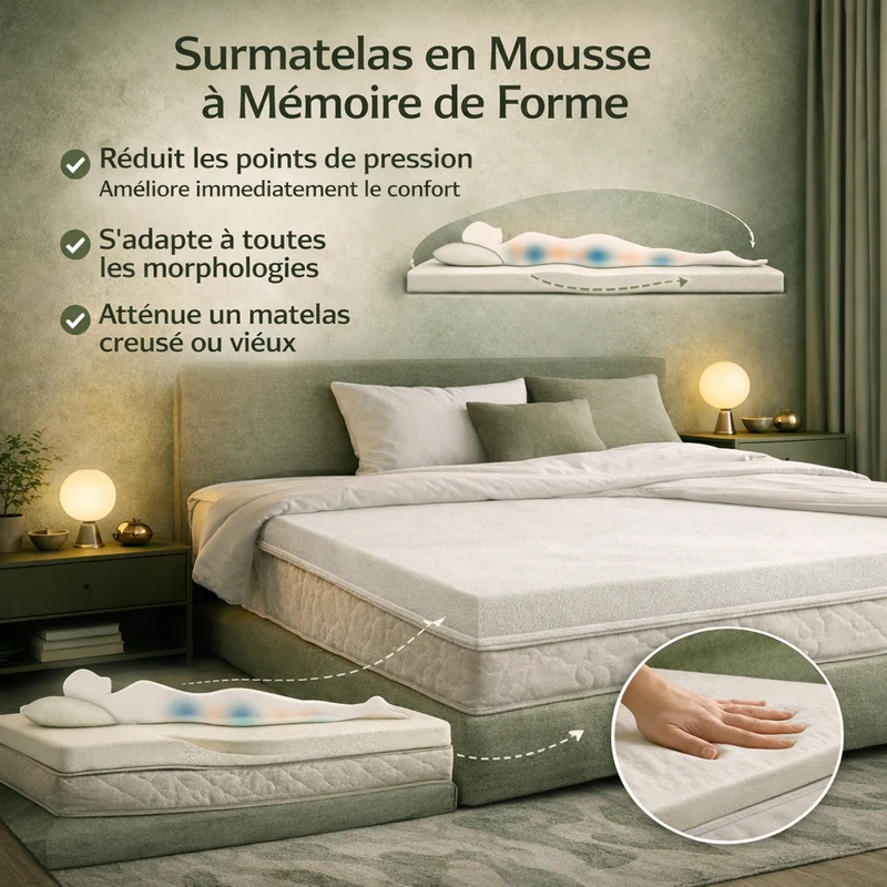 Natural Luxe - Surmatelas latex, mémoire de forme et bambou avec zones de confort