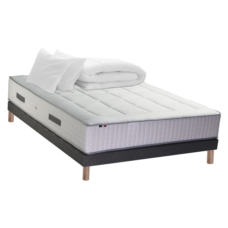 Ensemble 140x190 cm matelas 30 cm Ressort 7 zones + sommier + oreiller + couette - FABRICATION FRANCAISE