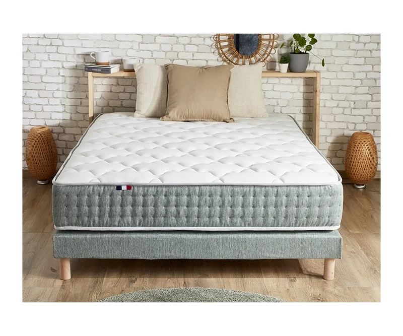 Ensemble 160x200 cm + matelas 26 cm Ressort 7 zones Face Hiver/Eté différente HYGGE Fabriqué en France