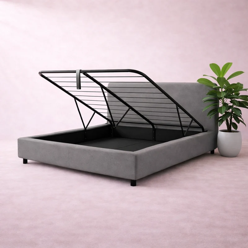Loft - Lit coffre avec tête de lit et grand coffre simili cuir Gris