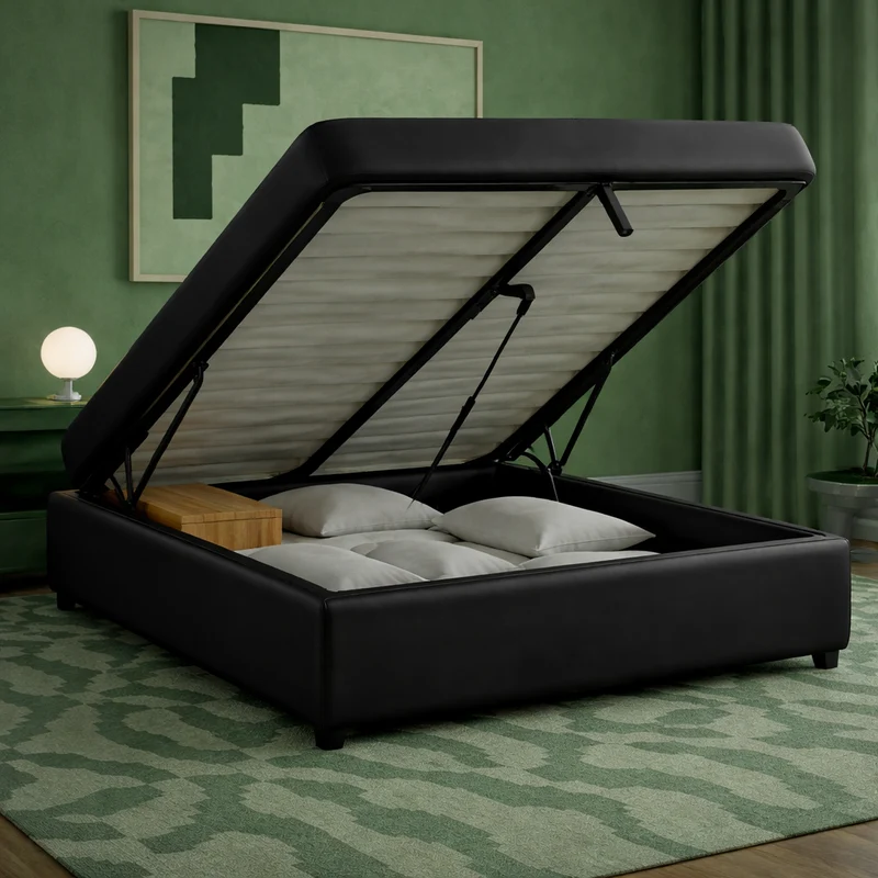 Cosy - Lit coffre innovant et cadre de lit en simili cuir Noir