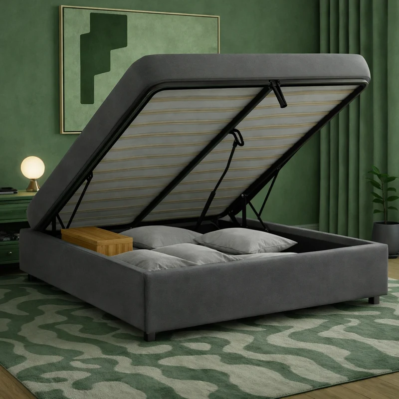 Cosy - Lit coffre électrique et cadre de lit en tissu Gris foncé