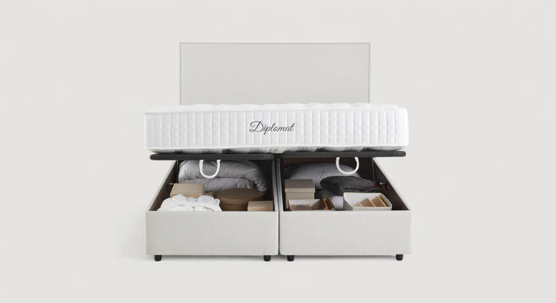 Pack lit coffre, matelas et tête de lit NINA Queens Beige