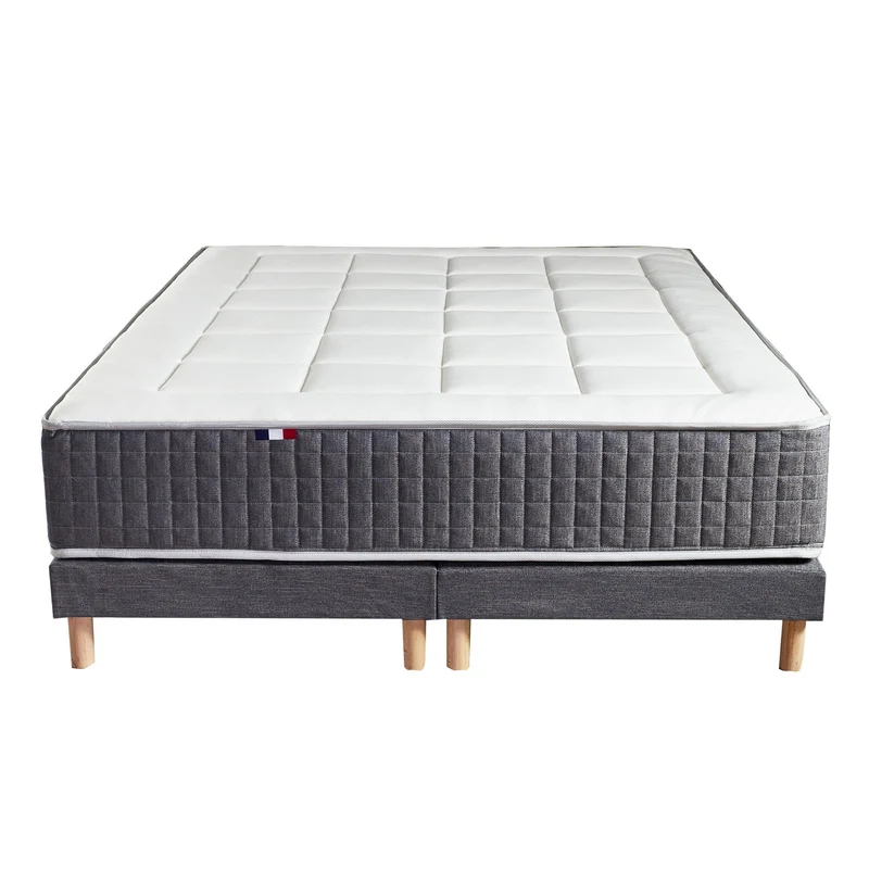 Pack matelas 30 cm 7 zones sommier bleu couette oreillers 180x200 cm