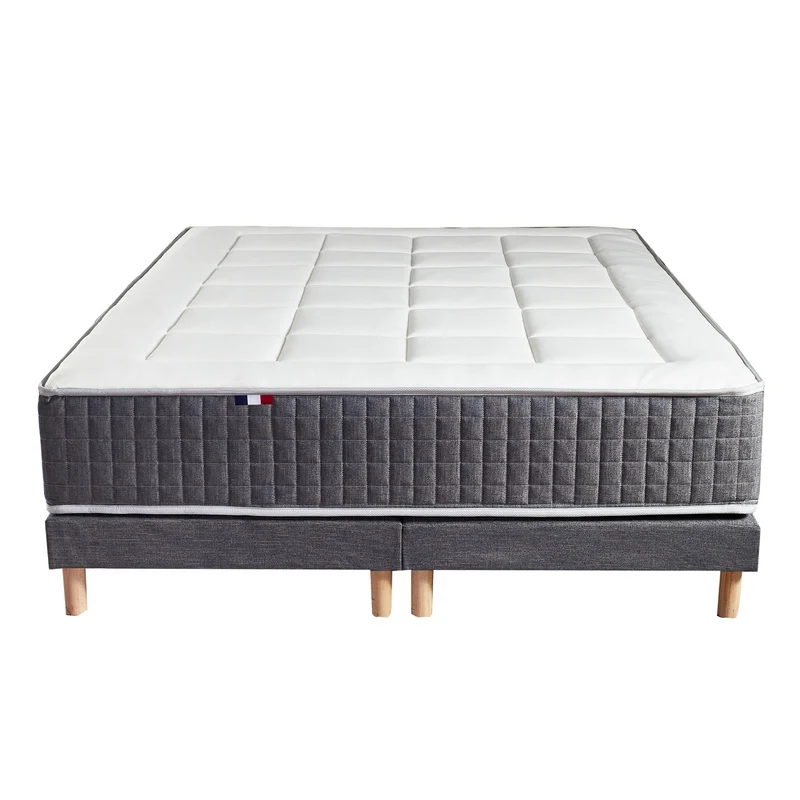 Pack matelas 30 cm 7 zones sommier bleu couette oreillers 160x200 cm