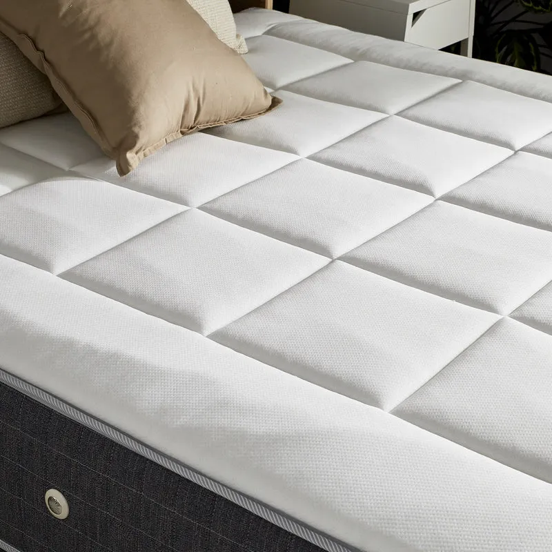 Pack matelas 30 cm 7 zones sommier bleu couette oreillers 160x200 cm