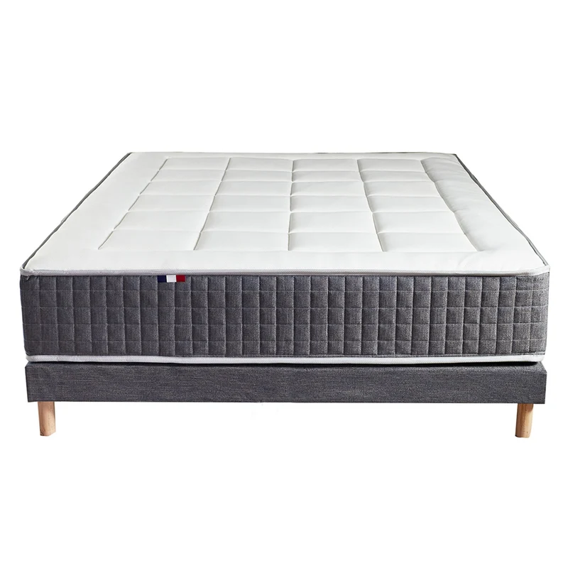 Pack matelas 30 cm 7 zones sommier bleu couette oreillers 140x190 cm