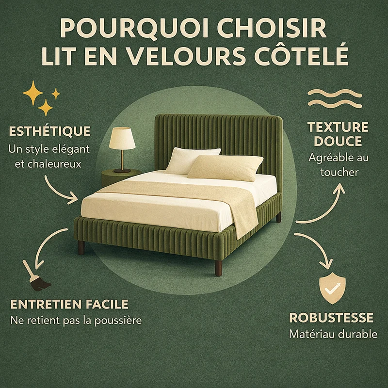 Loft - Lit avec tête de lit design nordique en velours côtelé Beige