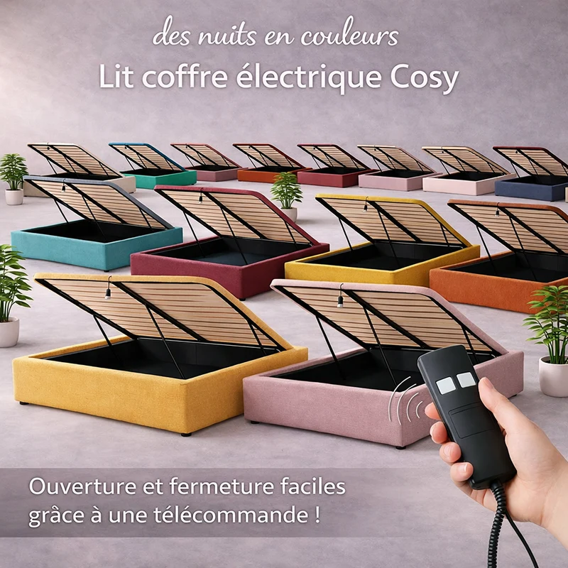 Cosy - Lit coffre électrique et cadre de lit en bouclette Beige