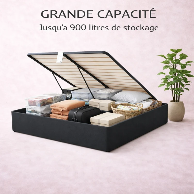 Cosy - Lit coffre électrique et cadre de lit en tissu Gris foncé