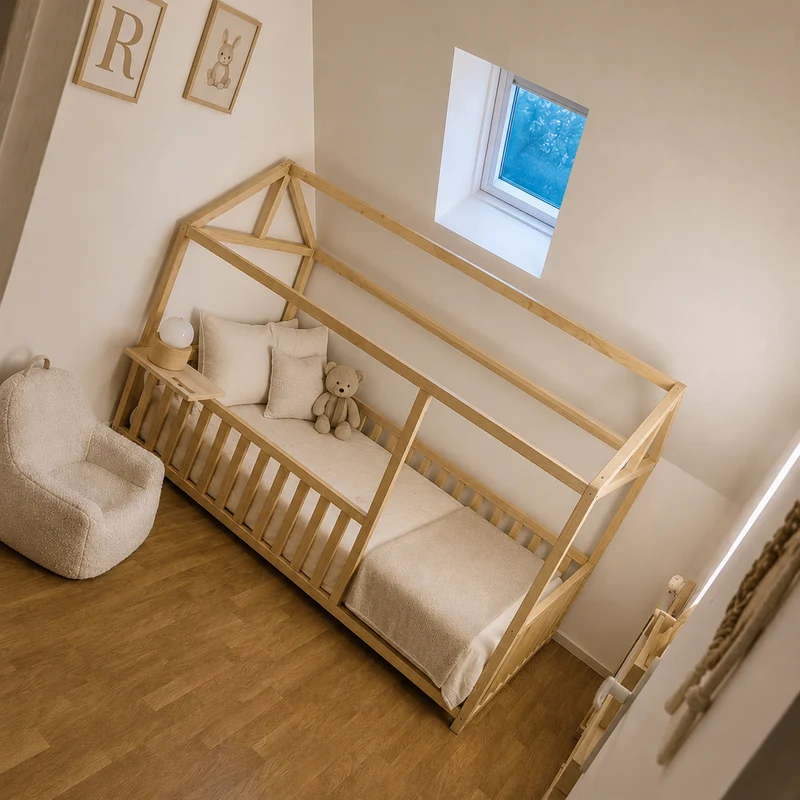 Lit cabane hérisson raccourcie pied 2cm + barrière amovible