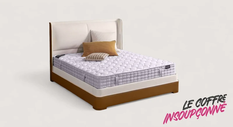 Lit coffre avec tête de lit ISABEL Cosmic Beige / Cassa/-Brown