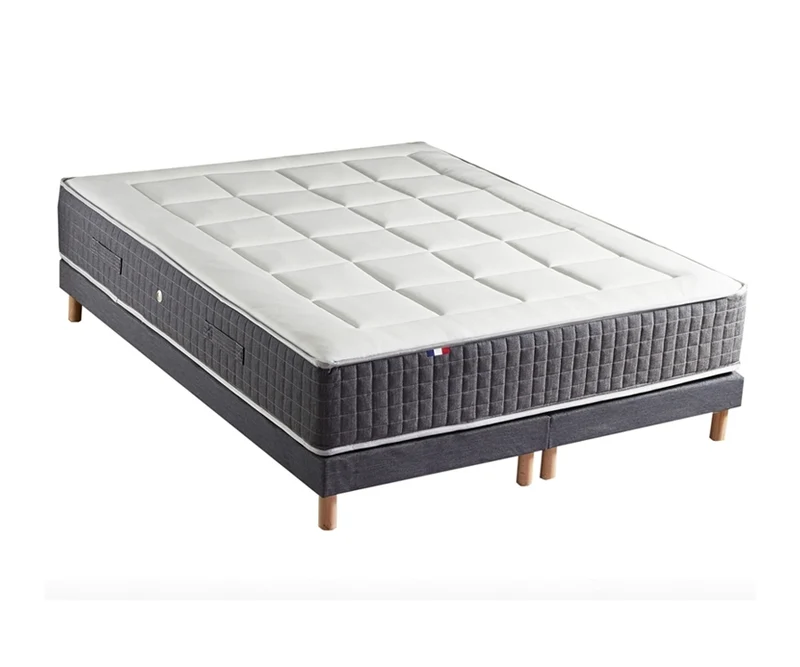 Ensemble 160X200 cm Matelas 30 cm à ressorts 7 zones + Mémoire de forme + Sommier KING STYLE Fabriqué en France