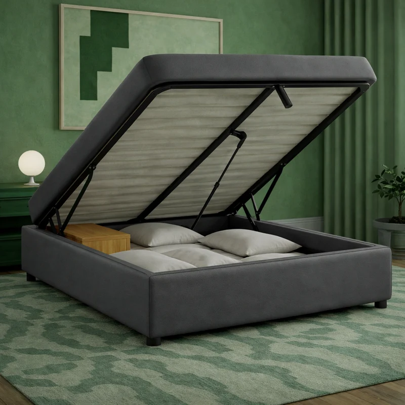 Cosy - Lit coffre électrique et cadre de lit en simili cuir Gris