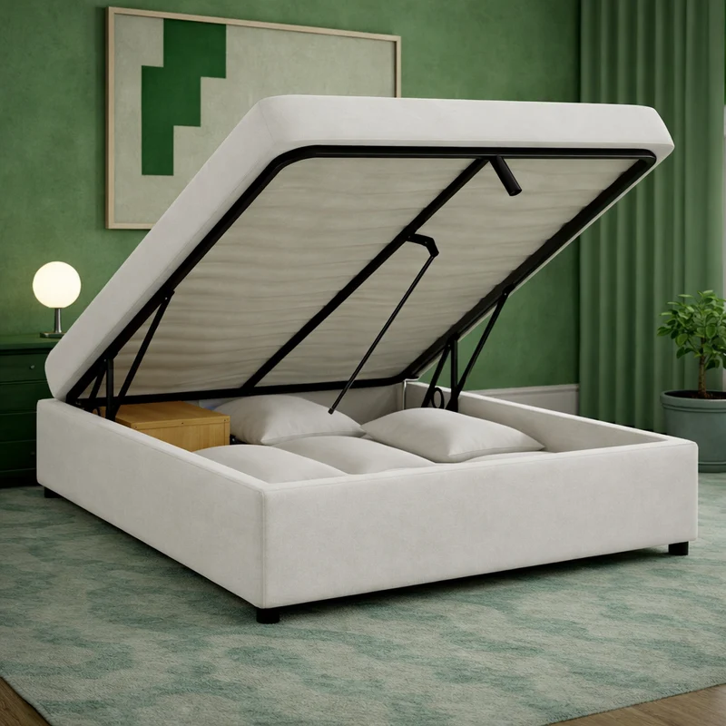 Cosy - Lit coffre avec sommier et cadre de lit en simili cuir Blanc