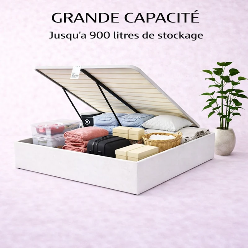 Cosy - Lit coffre avec sommier et cadre de lit en simili cuir Blanc