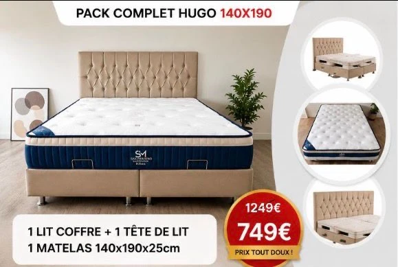 Lit coffre Hugo + Matelas 25cm d’épaisseur