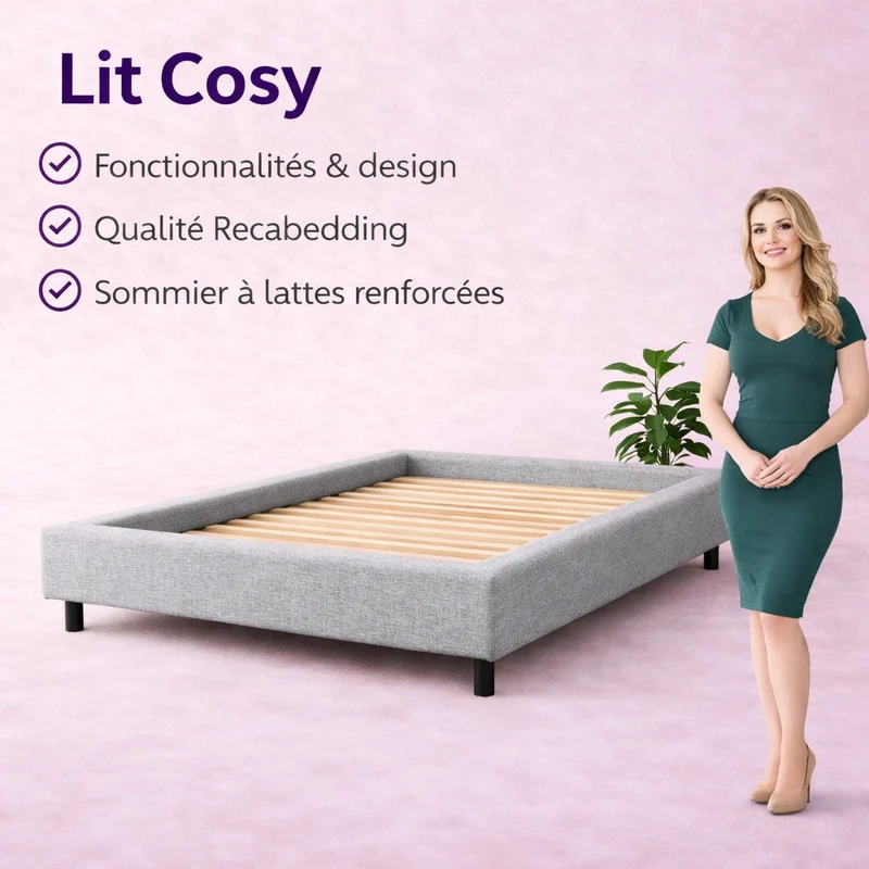 Cosy - Lit sans tête de lit cadre de lit en tissu Gris clair