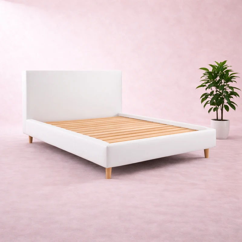 Loft - Lit avec tête de lit design nordique en simili cuir Blanc